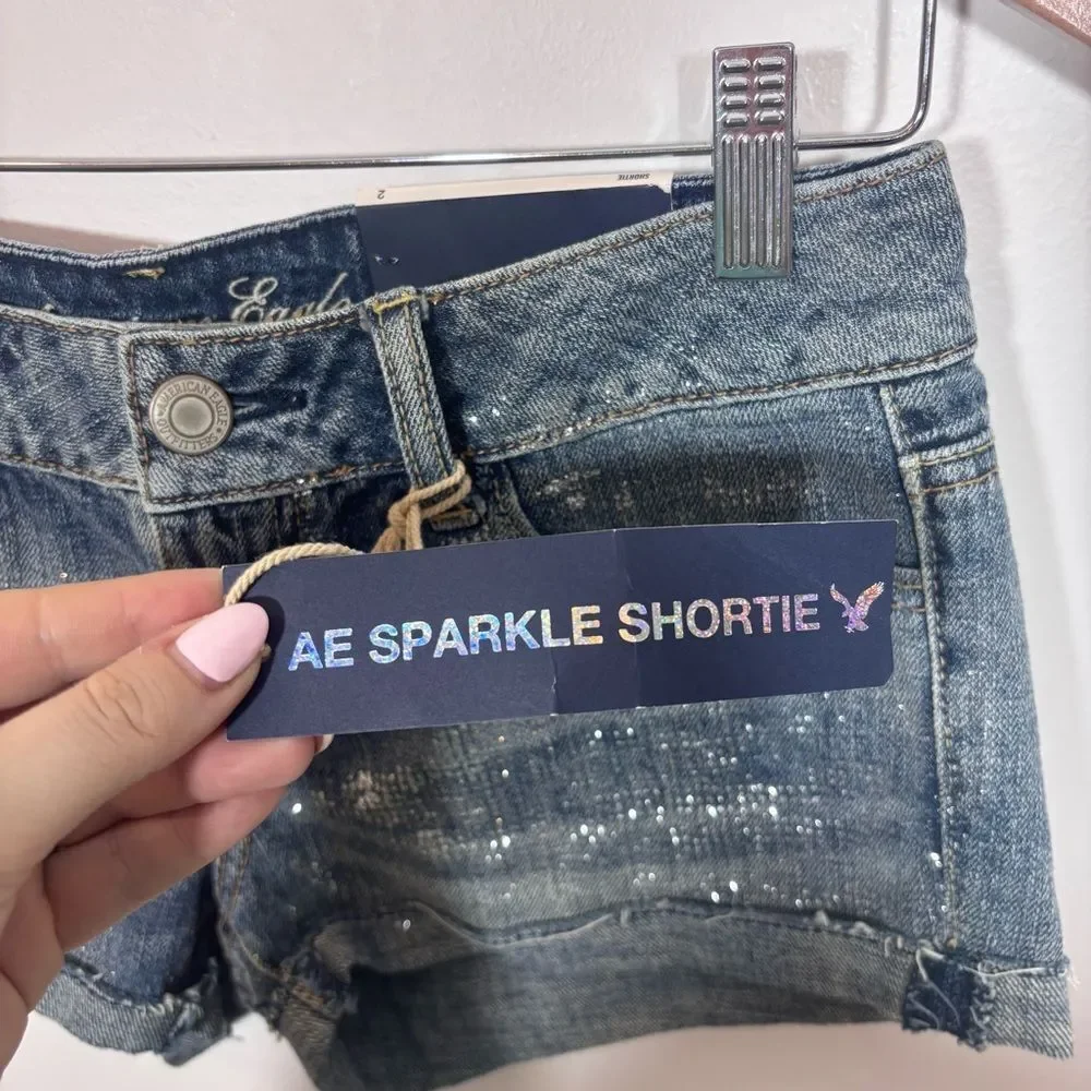 American Eagle AE 2011 NEW NWT Sparkle Shortie Denim Shorts Size 2 mini Y2K